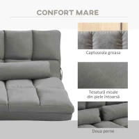 HOMCOM, Divan de Podea 2 în 1, cu Spătar Reglabil în 7 Niveluri și Perne, 130x73x60 cm, Gri Carbone(m-6)