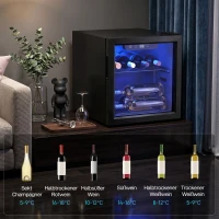 HOMCOM Weinkühler für 12 Flaschen, 36 L Kapazität, 4–16°C, Unterbau Kühlschrank für Getränke und Bier, mit Glastür, LED-Licht(m-9)
