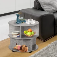 HOMCOM Round Coffee Table with Wheels, 3-Tier Rolling Side Table for Living Room with Divided Shelves, Cement Colour(m-8)