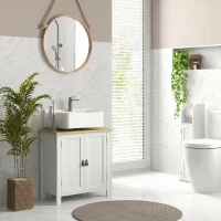 kleankin Mobile Sotto Lavabo per Bagno, 2 Ante, Ripiano Regolabile, 2 Livelli di Archiviazione, Maniglie in PU, 60 x 30 x 60 cm, Bianco(m-6)