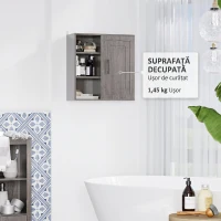 kleankin Dulap de Baie Suspendat cu Montare pe Perete, Dulăpior cu 3 Rafturi Deschise pentru Depozitare, Gri(m-7)