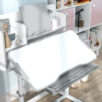 AIYAPLAY Juego de Escritorio y Silla para Niños de +3 Años Altura Ajustable con Tablero Inclinable 80x55x107,5 cm Gris(m-8)