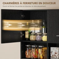 HOMCOM Buffet Haut Cuisine, Armoire de Cuisine avec 4 Portes à Fermeture Douce, Tiroir et Étagères Réglables, Noir(m-6)