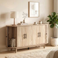 HOMCOM Buffet salon, meuble de rangement ovale avec 6 portes et 2 étagères réglables, 147x40x76cm, chêne(m-15)