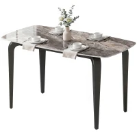 HOMCOM Table à manger rectangulaire pour 4 personnes, 130 x 70 x 75 cm, table de cuisine avec plateau en pierre frittée, marron(m-13)