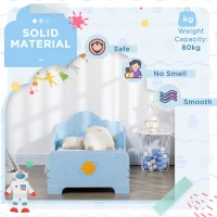 ZONEKIZ Space Themed Toddler Bed, Kids Bedroom Furniture, with Safety Rails - Blue(m-6)