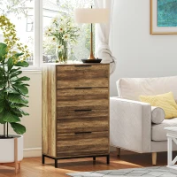 HOMCOM Cassettiera 4 Cassetti Antiribaltamento con Maniglie Nere, in Legno e Metallo, 62x35x105 cm, Marrone Chiaro(m-8)