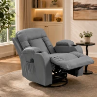 HOMCOM Sillón de Masaje Giratorio Sillón Relax Reclinable con 8 Puntos de Masaje Función de Calefacción 82x99x103 cm Gris(m-9)