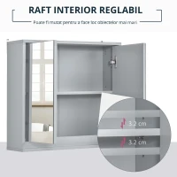 HOMCOM Dulăpior Suspendat de Baie cu Uși Duble din Sticlă și Raft Reglabil, 48x14.5x45cm, Gri(m-5)