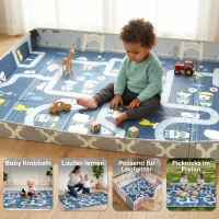 AIYAPLAY Tapete de Brincar Dobrável Acolchoado para Bebé 202x180,5x1 cm Laterais Dobráveis Tapete de Atividades Bebé XPE Impermeável Multicor(m-9)