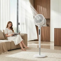 HOMCOM 20dB Silent Standing Fan, 70°+90° Auto Oscillating Fan with 12 Speeds, LED Light, Air Circulator, Remote Control, 12H Timer, for Bedroom, 46 Inch, White(m-2)