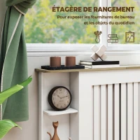 HOMCOM Cache-radiateur avec étagères de rangement ouvertes, couvercle de radiateur en bois à lattes, 124x19x83cm, blanc(m-6)