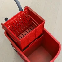 HOMCOM 20 L Mopp-Eimer mit Auswringer und Griff, Wischmopp-Eimer auf Rädern, Kunststoff, Rot(m-9)