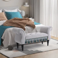 HOMCOM Sitzbank Polsterbank mit Samt-Bezug, Armlehne Bettbank mit Holzrahmen, Schuhbank für Schlafzimmer, Wohnzimmer, Flur 117 x 40 x 58 cm Hellgrau(m-10)