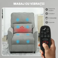 HOMCOM Fotoliu Reclinabil cu Încălzire, 8 Puncte de Masaj și 5 Moduri, din Tessuto Cinilă, Gri Închis(m-6)