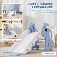 AIYAPLAY 3 in 1 Kids Slide with Climber, Basketball Hoop and Ball, Giraffe Shape Climber Slide for Indoor Kids Age 1-3, Blue(m-5)