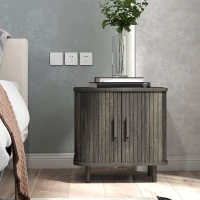 HOMCOM Nightstand with Sliding Doors and Metal Legs Grey(m-9)