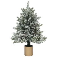 HOMCOM Weihnachtsbaum mit Tannenzapfen, schneebedeckt, flammenhemmend, stabil, Ø60 x 100H cm, Grün/Gold(m-1)