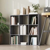 HOMCOM Bibliothèque, étagère de rangement à 3 niveaux avec 9 compartiments, pour salon, bureau, chambre, 91x29,5x91cm, gris(m-9)