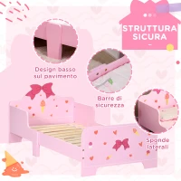 ZONEKIZ Letto per Bambini con Sponde e Fantasia a Fiocchi e Cuori, Età 3-6 Anni, 143x74x59cm, Rosa(m-5)
