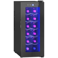 HOMCOM Frigider pentru 12 sticle cu Control Dublu al Temperaturii, Rafturi Reglabile și Iluminare, Negru(m-11)