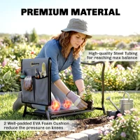 Outsunny Steel Frame Padded Garden Kneeler, with Tool Bag - Grey(m-7)