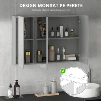 kleankin Dulap de baie suspendat cu 3 uși oglindă și polițe reglabile din MDF Gri dim. 90L x 15l x 60H cm(m-5)
