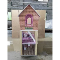 AIYAPLAY Casa de Bonecas em Madeira para Crianças Casa dos Sonhos para Meninas de 3 Andares com Varanda Escadas e 10 Acessórios Rosa(m-2)