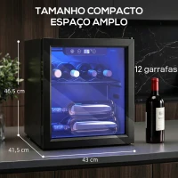 HOMCOM Vinoteca 12 Garrafas, Frigorífico para Vinhos 36 L com Temperatura Ajustável 4-16 ℃ Porta de Vidro Duplo Luz LED, Preto(m-3)