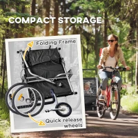 HOMCOM 2 Seat Bike Trailer with 5 Point Harness, Baby Bike Stroller with Safety Flag, Reflectors, for 18+ Months, Black(m-6)