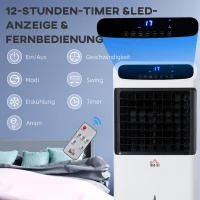 HOMCOM Luftkühler mit Wasserkühlung Fernbedienung 3 Modi, 3 Geschwindigkeiten, 12 Std-Timer, LED-Anzeige, 38x35x81 cm Weiß(m-9)