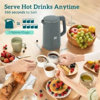 HOMCOM Electric Kettle, 1.7L Fast Boil 3kW Water Kettle with UK Strix Thermostat, LED Display, Keep Warm Function, Grey(m-4)