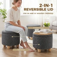 HOMCOM Storage Sitting Bench with Lid, Round Storage Ottoman with Rubberwood Legs, Dark Grey(m-4)