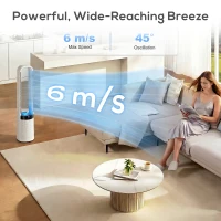 HOMCOM Bladeless Tower Fan, 36dB Standing Cooling Fan with Oscillating, LED Lights, 3 Speeds, 12H Timer, Remote Control(m-5)