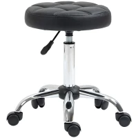 HOMCOM Sgabello Girevole Rotondo con Ruote, Altezza Regolabile e Rivestimento in Finta Pelle, Nero(m-1)
