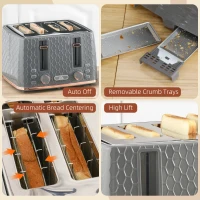 HOMCOM Four-Slice Honeycomb Toaster - Grey(m-7)