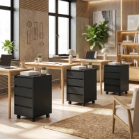 HOMCOM Four-Drawer Office Filing Cabinet, with Wheels - Black(m-9)