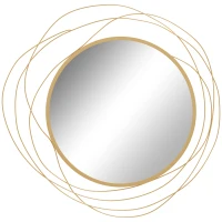 HOMCOM Oglindă decorativă modernă și rotundă de perete cu cârlige, din sticlă și metal, Ø65x1 cm, auriu(m-1)