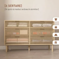 HOMCOM Comodă cu 6 Sertare din Lemn pentru Dormitor și Hol, Stil Nordic, 120 x 39,5 x 75 cm, Stejar(m-5)