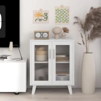 HOMCOM Aparador de 2 Puertas Aparador de Salón con 2 Estantes Puertas Transparentes para Cocina Entrada Blanco 61x35x75 cm(m-8)