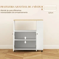 HOMCOM Carrinho de Cozinha com Rodas 2 Portas Prateleira Ajustável e Porta-Especiarias 75x40x80,5 cm Branco e Carvalho(m-6)