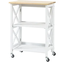 HOMCOM Carrito de Cocina Plegable Carro Auxiliar con Ruedas Carro Verdulero con 2 Estantes para Comedor 60x40x84 cm Blanco(m-12)