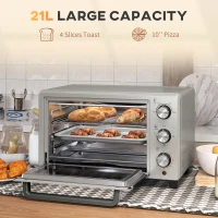 HOMCOM 21L Mini Countertop Oven, 100°C-230°C Adjustable Temp - Silver Tone(m-4)