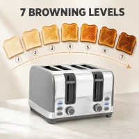 HOMCOM Stainless Steel Kettle and Toaster Set, 1.7L 3000W Cordless Fast Boil Kettle, 4 Slice Toaster Kitchen Set, Grey(m-6)