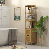 kleankin Dulap Baie Stil Natural dim. 30L x 30l x 144H cm 3 rafturi 2 sertare Bambus(m-10)
