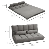 HOMCOM, Divan de Podea 2 în 1, cu Spătar Reglabil în 7 Niveluri și Perne, 130x73x60 cm, Gri Carbone(m-3)