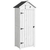Outsunny Armoire de Jardin Extérieur en Bois, Abri pour Outils, 3 Étagères, 2 Portes à Loquets, 77x54x179cm, Gris Clair(m-1)