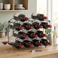 HOMCOM Weinregal für 13 Flaschen Flaschenregal mit Wabendesign Verstellbaren Füßen Kippschutz Metall 43 x 15,5 x 31 cm Schwarz(m-2)