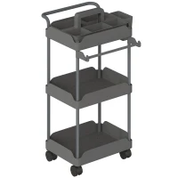 HOMCOM Carrito Auxiliar con Ruedas de 3 Niveles Carrito de Cocina con Cestas Extraíbles y Soporte para Toallas Gris(m-1)