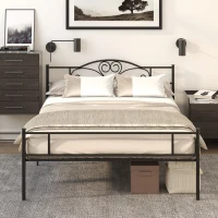 HOMCOM Struttura Letto Matrimoniale in Acciaio con Doghe Integrate, Testiera e Pediera, 160x200cm(m-10)